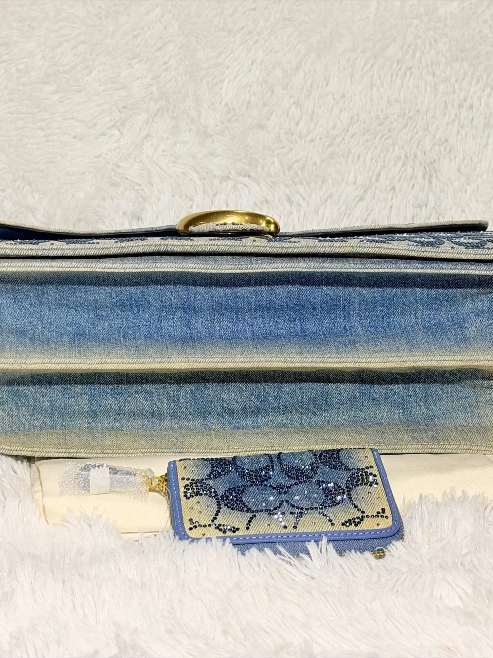 Coach Tabby 36 Crystal Signature Jacquard Denim  Bag+Crystal Denim card case NWT